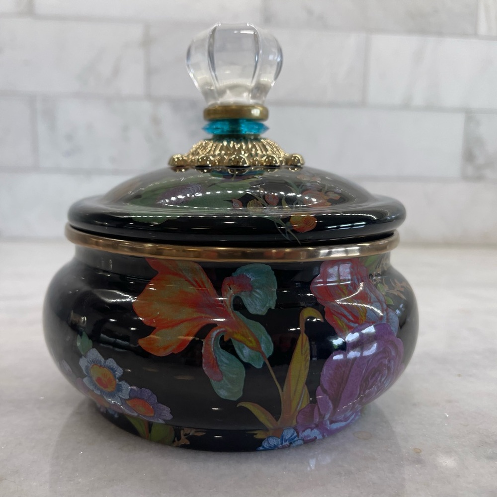 Mackenzie-Childs Black Flower Market Squash Pot